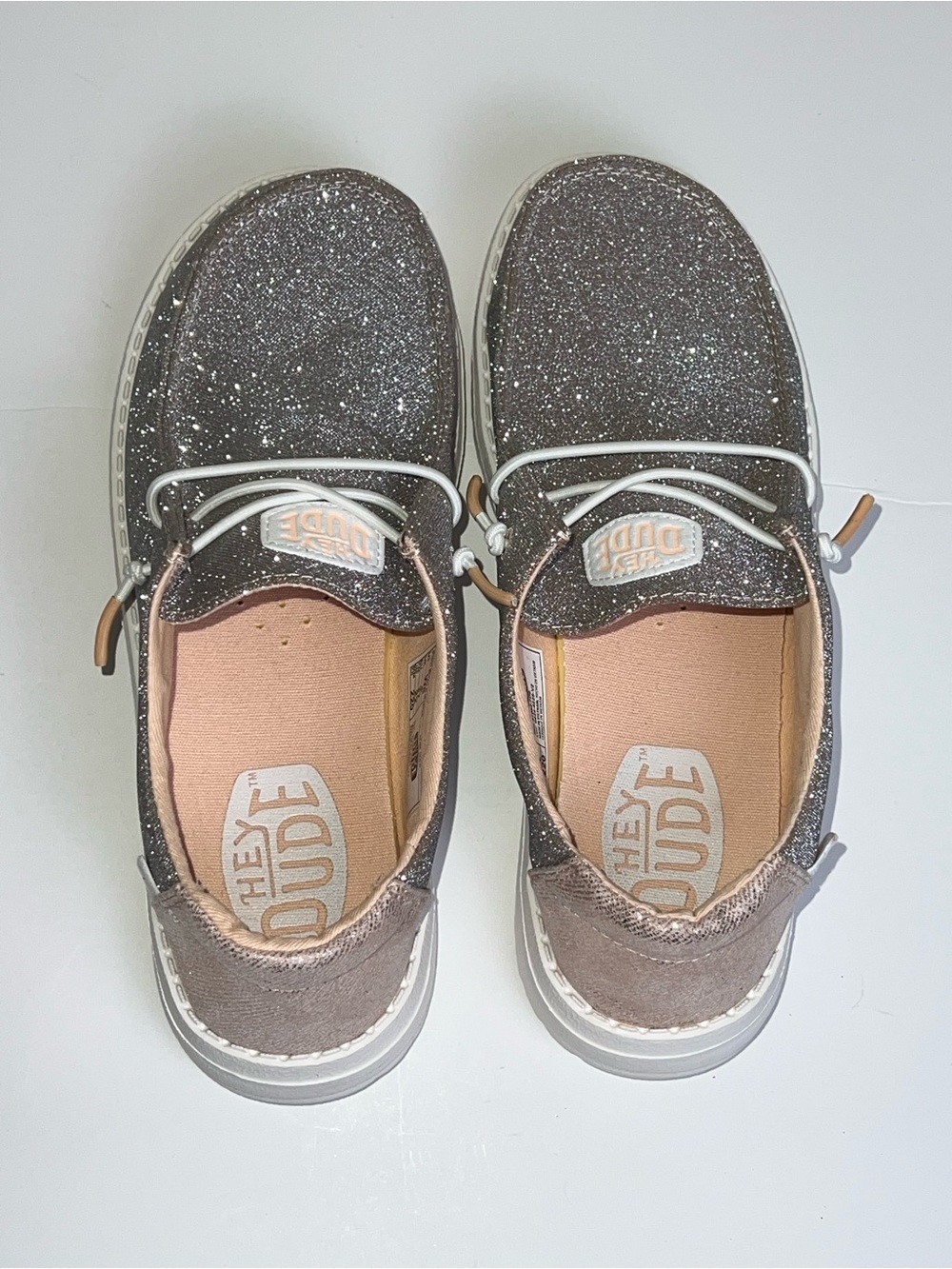 NWOB HEY DUDE Wendy Metallic Silver Sparkle Slip-On Shoes - Picture 9 of 12